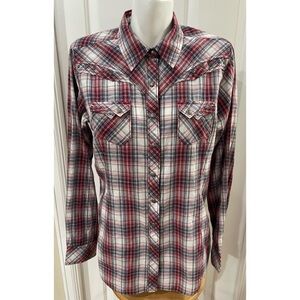 Ariat Red & White Plaid Cotton Button Down Mens Western Shirt Size Large